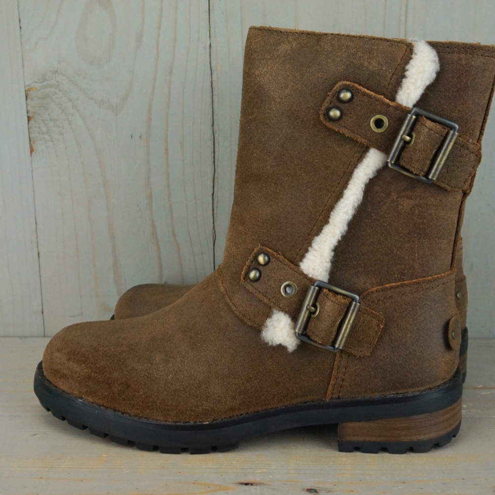 STORE CLOSING SALE UGG NIELS 2 CHIPMUNK BROWN MOTO BOOT - Picture 3 of 7